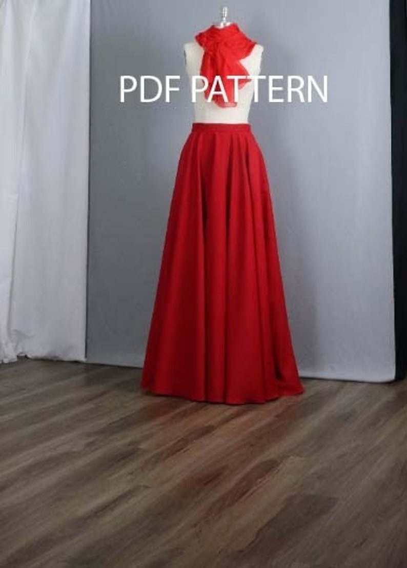 Full circle skirt with pockets, US sizes 6-18, sewing pdf pattern, W116. image 1