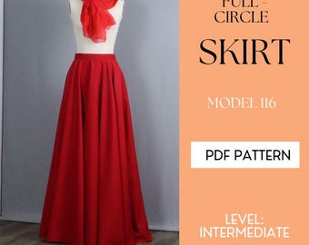 Full Circle Skirt with Pockets Sewing Pattern PDF, Step by Step +Video Tutorial