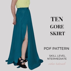 Gore Skirt with High Slit PDF Summer Maxi Outfit Engagement Celebration Wedding Event Garment PDF Pattern Instant Download Video Tutorial