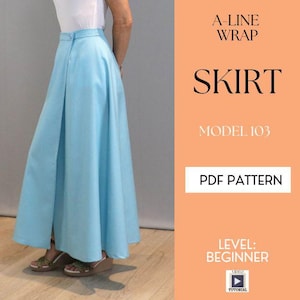 PDF pattern, Wrap A-LINE skirt, US sizes 6-18.