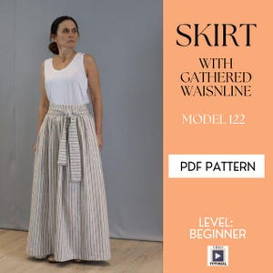 Raffinierter Taillenrock Schnittmuster: Einfach Anfänger PDF, mit verstellbaren Bändern (Video-Tutorial)