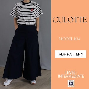 Patrón en PDF, pantalón culotte, tallas estadounidenses 6-18.