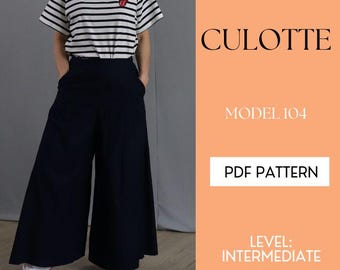 Wide Leg Culotte Sewing Pattern Palazzo Pants Two Length Option Flowy Skirt Trouser with Pocket Instant Download and Video Tutorial