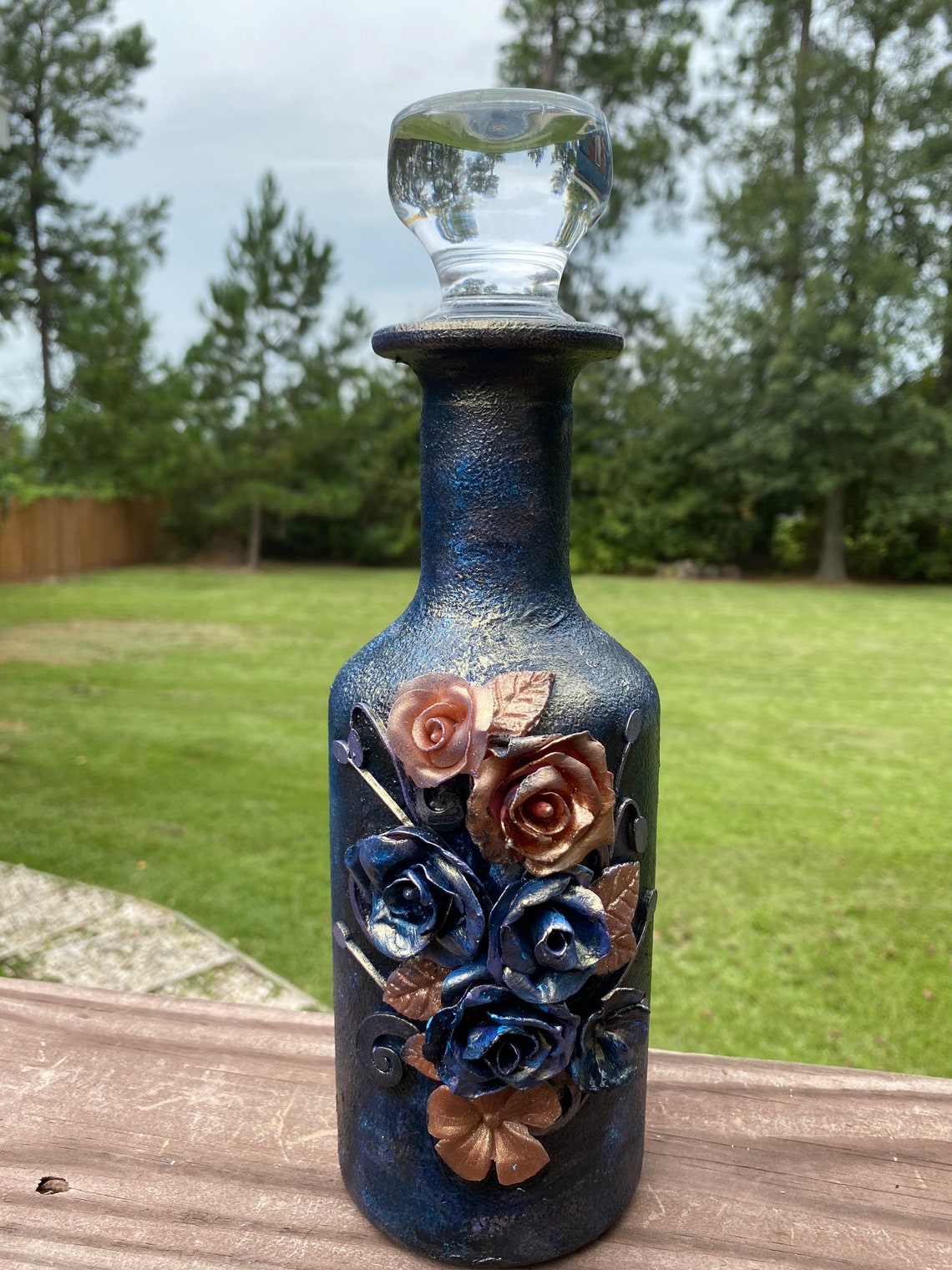 Shabby Chic decorated bottle Handmade bottle Wedding gift Etsy
