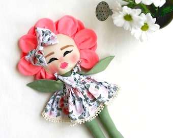 keepsake fabric doll for birthday gift for girls, handmade stuffed daisy doll, handmade cloth doll for girls, heirloom stuffed soft toy