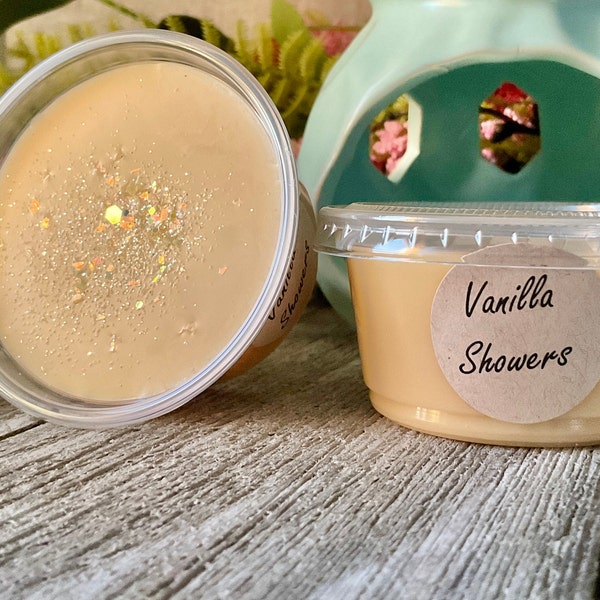 Vanilla Showers Wax Melt, 2 oz Shot Cup, Strong Scented Wax Melt, Wax Tarts, Wax Melts for Warmer, Lush Type, Tonka Bean Fragrance