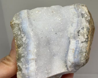 Grov blå spetsagat - rå / naturlig - Druzy - kristalliserad - självstativ