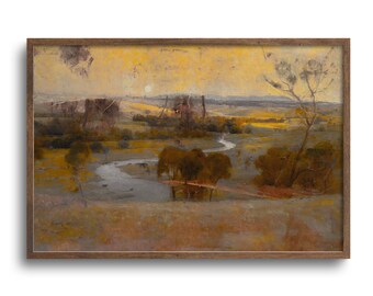 Vintage Countryside Landscape Print, Altered Antique Painting, Original Artwork, Paper or Canvas – 6x9, 8x12, 12x18, 16x24, 20x30, 26x39 in