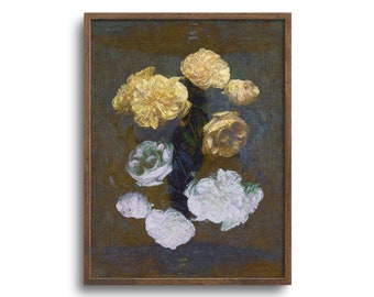 Vintage Floral Still Life, Altered Antique Oil Painting, Eclectic Wall Decor, Print or Canvas – 6x8, 9x12, 12x16, 18x24, 24x32 in