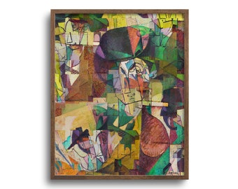 Cubist Portrait of a Man after Rivera, Altered Painting, Original Artwork, Print or Canvas – 8x10, 11x14, 16x20, 24x30 in