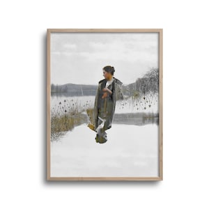 Abstract Portrait of a Woman on the Lake, Altered Antique Oil Painting, Paper or Canvas Print–6x8, 9x12, 12x16, 18x24, 24x32, 30x40 in
