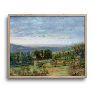 Vintage Farmhouse Countryside Landscape, Altered Antique Oil Painting, Original Artwork, Print or Canvas – 8x10, 11x14, 16x20, 24x30 in