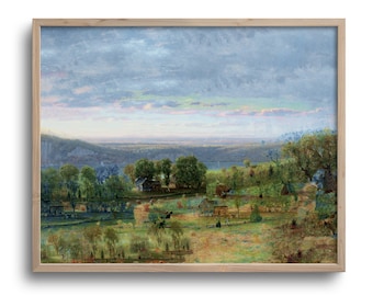 Vintage Farmhouse Countryside Landscape, Altered Antique Oil Painting, Original Artwork, Print or Canvas – 8x10, 11x14, 16x20, 24x30 in
