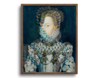 Surreal Portrait of a Lady, Renaissance Wall Art, Altered Antique Painting, Original Artwork, Print or Canvas, 8x10, 11x14, 16x20, 24x30 in