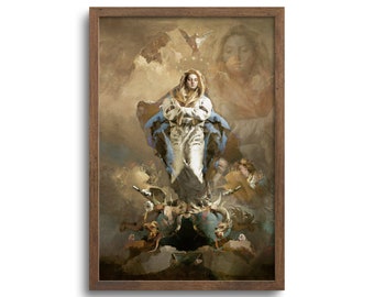 Immaculate Conception, Altered Antique Oil Painting, Baroque Art, Original Artwork, Print or Canvas–6x9, 8x12, 12x18, 16x24, 20x30, 26x39 in