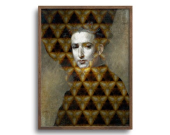 Surreal Portrait, Eclectic Decor, Altered Vintage Painting, Original Artwork, Fine Art Paper or Stretched Canvas, Unframed
