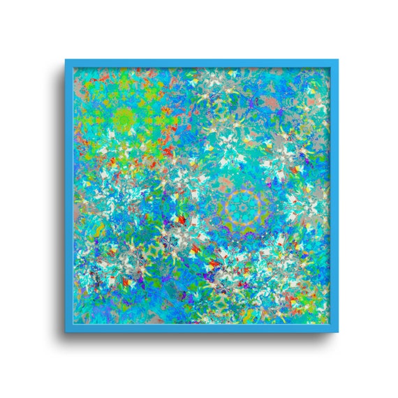 Aqua Blue Abstract Painting, Original Artwork, Square Giclée Print, Paper or Canvas– 8x8, 12x12, 16x16, 20x20, 24x24, 30x30 in