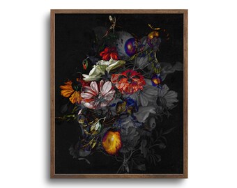 Vintage Floral Still Life, Altered Antique Oil Painting, Eclectic Wall Decor, Print or Canvas – 6x8, 9x12, 12x16, 18x24, 24x32, 32x40 in