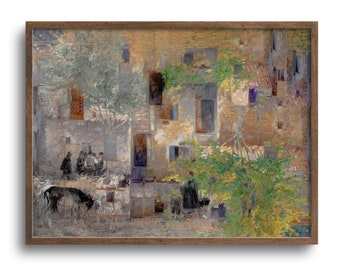 Spanish Village, Figurative Abstract, Altered Antique Oil Painting, Original Artwork, Fine Art Print, Paper or Stretched Canvas, Unframed