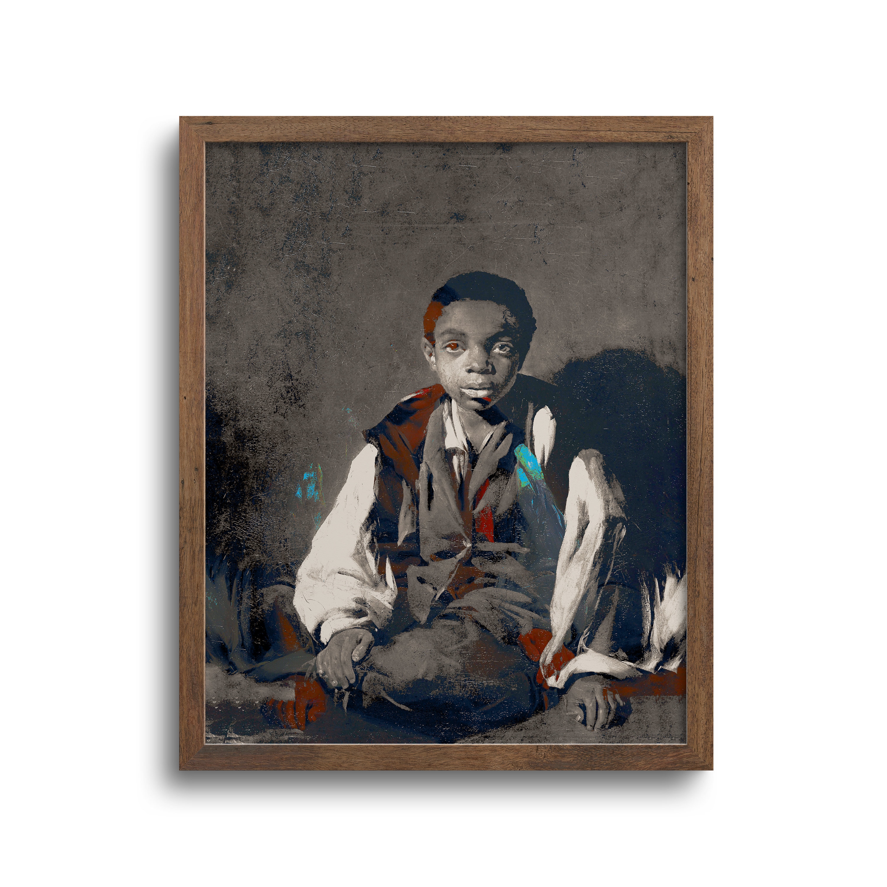 Vintage Portrait of a Black Boy, Altered Antique Oil Painting