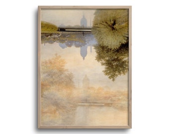 Vintage Indianapolis Landscape, Surreal Impressionist Print, Altered Antique Painting, Print or Canvas – 6x8, 9x12, 12x16, 18x24 in