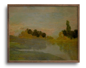 Vintage Countryside Landscape Print: Altered Antique Oil Painting