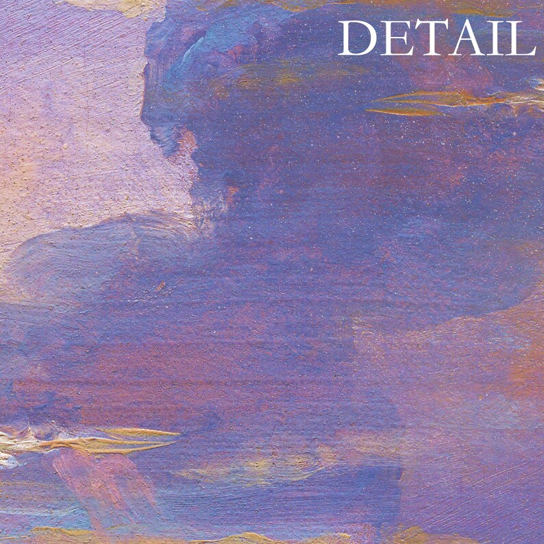 May include: Close-up of a painting with a textured surface. The artwork features a blend of purple, blue, and gold hues, with the word "DETAIL" in white at the top. The brushstrokes create a sense of depth and movement.