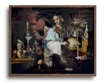 Dark Academia Surreal Print: Altered Antique Oil Painting, Baroque Wall Art