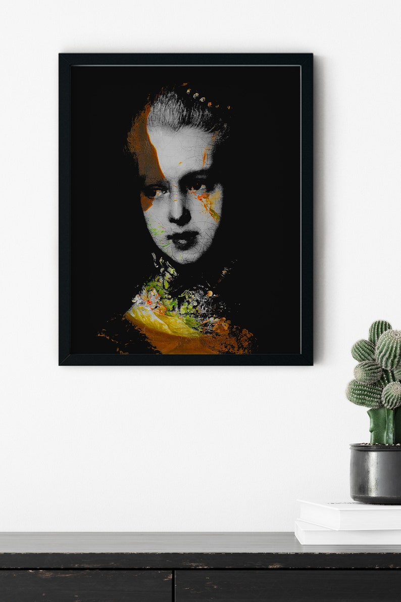 Surreal Portrait of a Woman, Altered Painting, Antique Oil Print, Original Artwork, Print or Canvas, 8x10, 11x14, 16x20, 24x30 in image 4