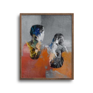 Mother and Daughter, Abstract Portrait, Altered Vintage Painting, Original Artwork, Print or Canvas, 8x10, 11x14, 16x20, 24x30 in