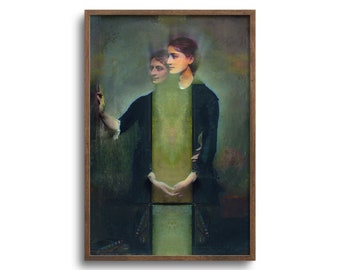 Sisters Altered Portrait, Dark Academia Decor, Surreal Vintage Art Print
