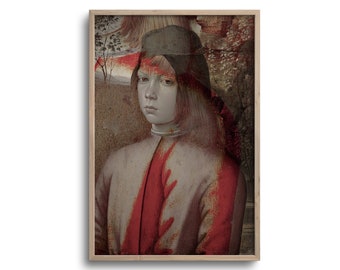 Moody Art Print, Portrait of a Boy, Altered Antique Oil Painting, Original Artwork, Fine Art Paper or Stretched Canvas, Unframed