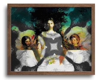 Surreal Portrait of a Woman with Children, Altered Vintage Oil Painting, Original Artwork, Print or Canvas – 8x10, 11x14, 16x20, 24x30 in