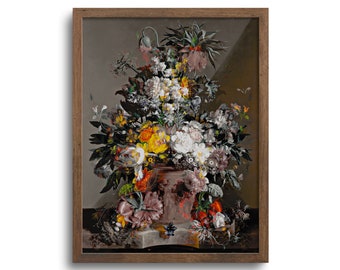 Vintage Floral Still Life, Altered Antique Oil Painting, Eclectic Wall Decor, Print or Canvas – 6x8, 9x12, 12x16, 18x24, 24x32, 32x40 in
