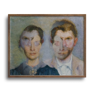 Surreal Couple Portrait, Altered Antique Oil Painting, Rococo Wall Art