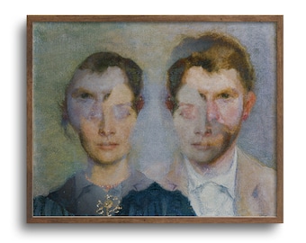Surreal Couple Portrait, Altered Antique Oil Painting, Rococo Wall Art