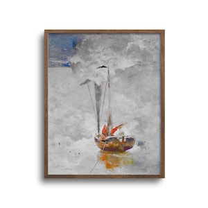Sailboat at Sea, Altered Antique Oil Painting, Original Artwork, Paper or Canvas Print – 6x8, 9x12, 12x16, 18x24, 24x32, 32x40 in