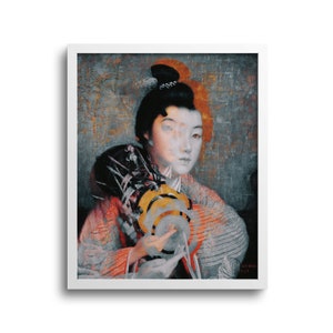 Surreal Portrait of a Japanese Woman, Altered Painting, East Asian Wall Art, Original Artwork, Print or Canvas, 8x10, 11x14, 16x20, 24x30 in