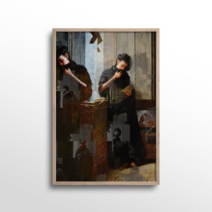 Woman Reading a Book, Vintage Portrait, Altered Painting, Original Artwork, Print or Canvas – 6x9, 8x12, 12x18, 16x24, 20x30 in