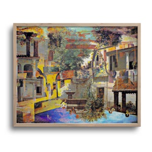 Surreal Landscape, Colorful Art Print, Altered Antique Painting, Original Artwork, Paper or Canvas – 8x10, 11x14, 16x20, 24x30, 32x40 in