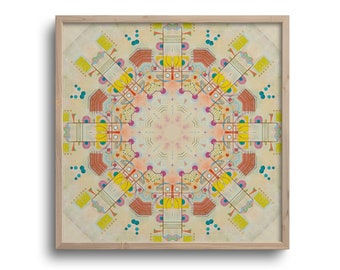 Beige Mandala Geometric Print, Kandinsky Style, Square Wall Art