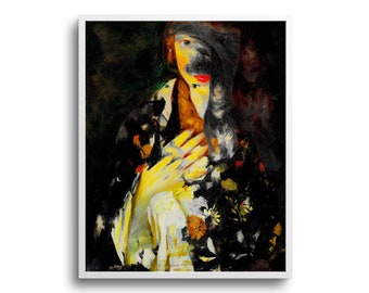 Abstract Portrait of a Woman, Altered Vintage Oil Painting, Original Artwork, Print or Canvas, 8x10, 11x14, 16x20, 24x30 in