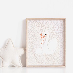 Swan Mom and Baby Illustration for Kids Baby Girl, Poster Art for Boy Girl, Nursery Painting, New Mom Gift