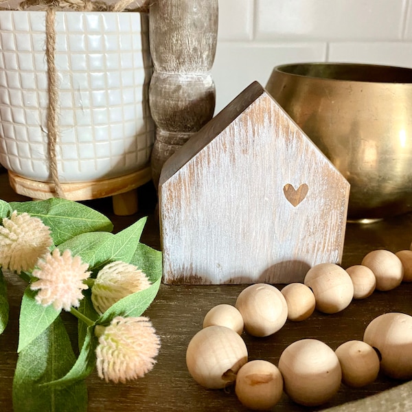 Wood Block House / Mini Wood House / Farmhouse Decor / Tiered Tray Decor