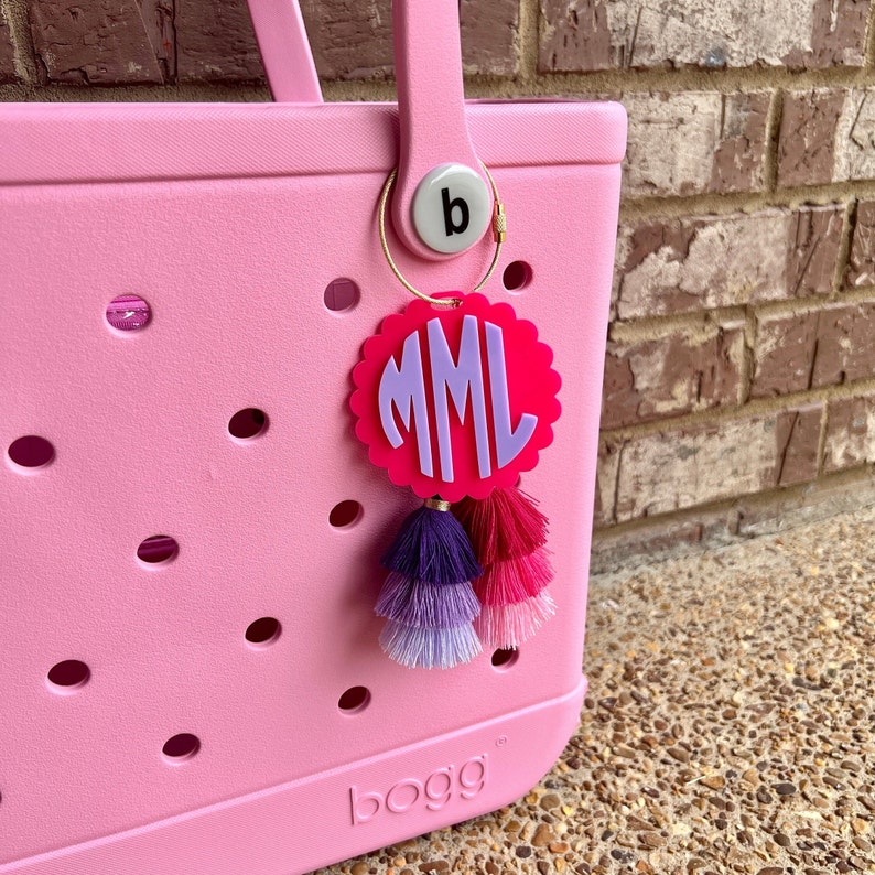 Monogram Bogg Bag Charm Bogg Bag Tassel Beach Tote Charm Personalized Bag Charm Name Charm Bogg Bag Accessories Bogg Initial image 6