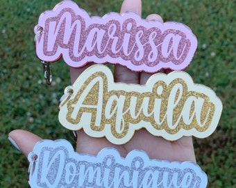 Glitter Name Keychain | Personalized Keychain Gift | Acrylic Name Keychain | Name Tag | Rose Gold Acrylic Name Charm | Backpack Name Tag