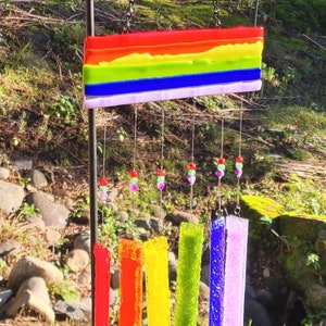 Fused Glass wind chime, in beautiful rainbow colors.