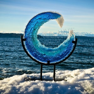 Fused Glass Ocean Wave Art: Turquoise Beach Decor (12 inch)
