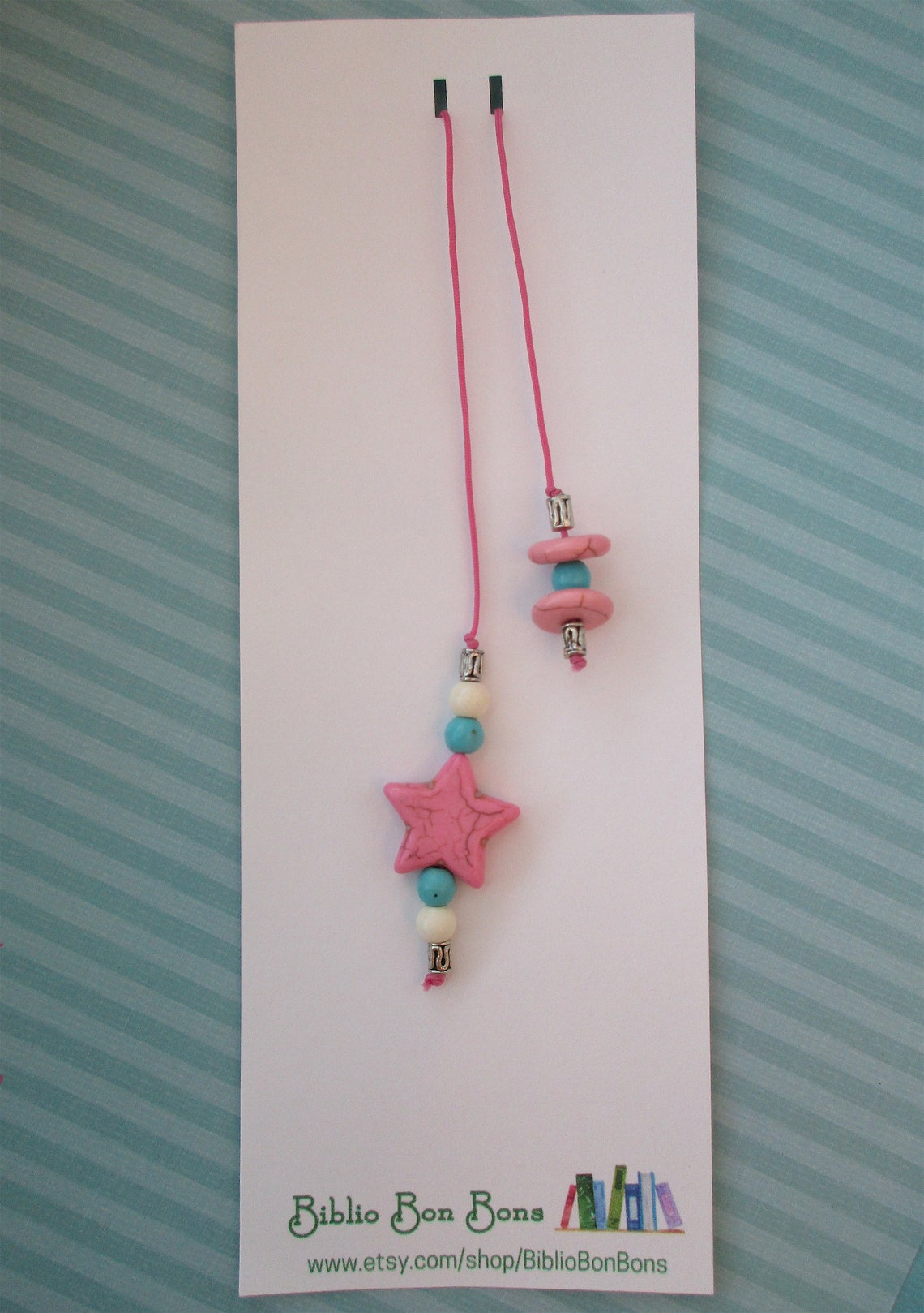 Pink Star String Bookmark Beaded Bookmark Book Thong Etsy