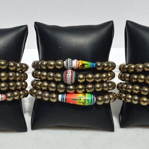 Gold Aztec Bracelet Set/4 Stretch Bracelets/Mixed Colors/Hematite Beads/Tribal Beads/Stack Bracelets